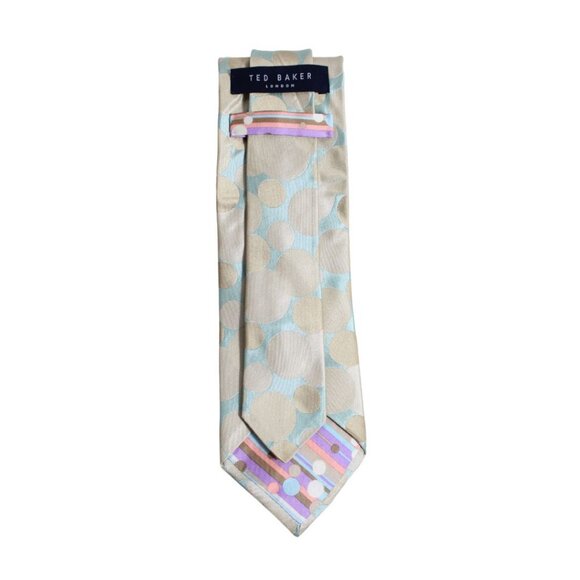 Ted Baker London 100% Silk Tie |  Mint Green & Gold Beige Polka Dot - Picture 3 of 6